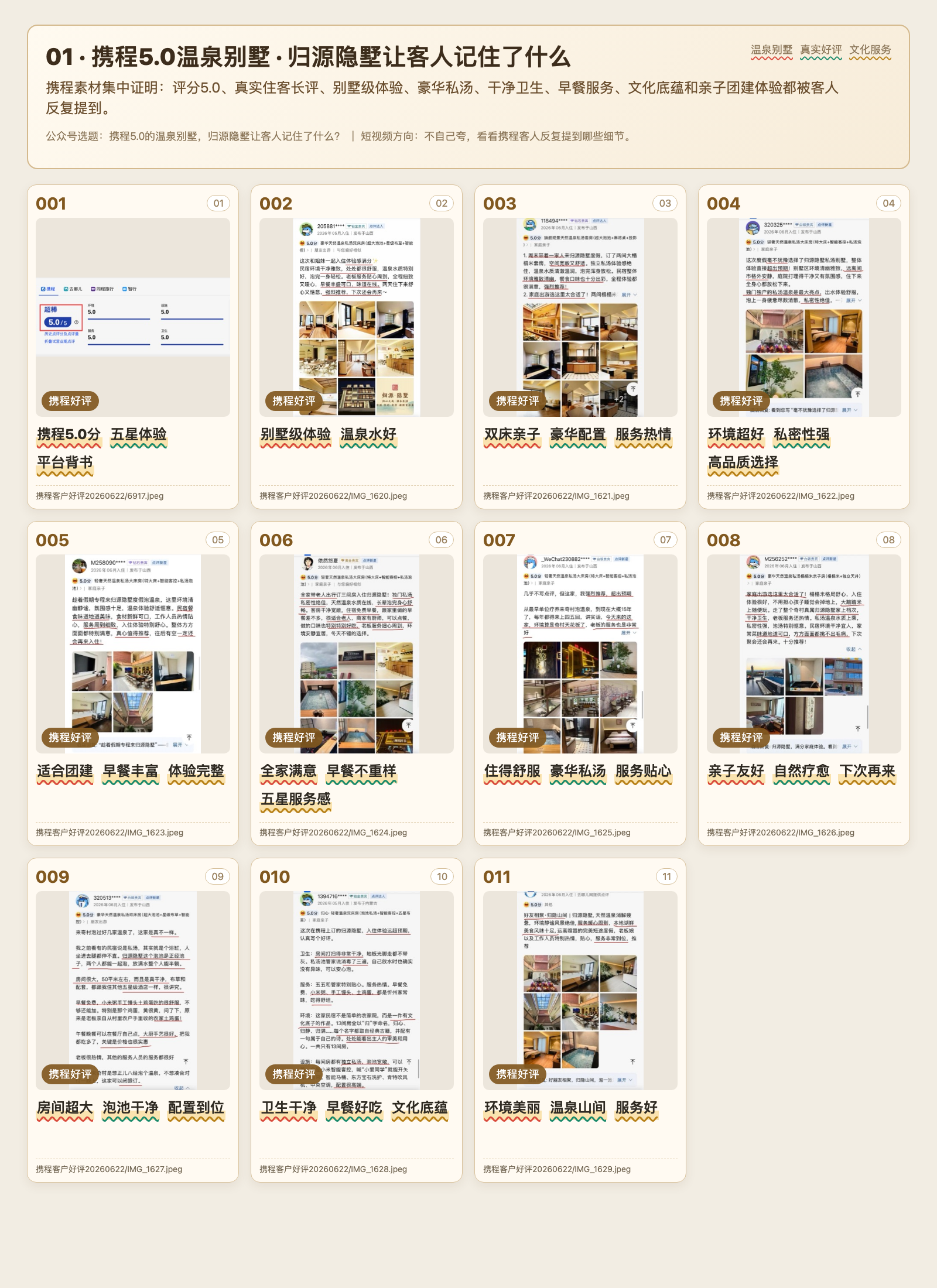归源隐墅携程5.0客户好评证据